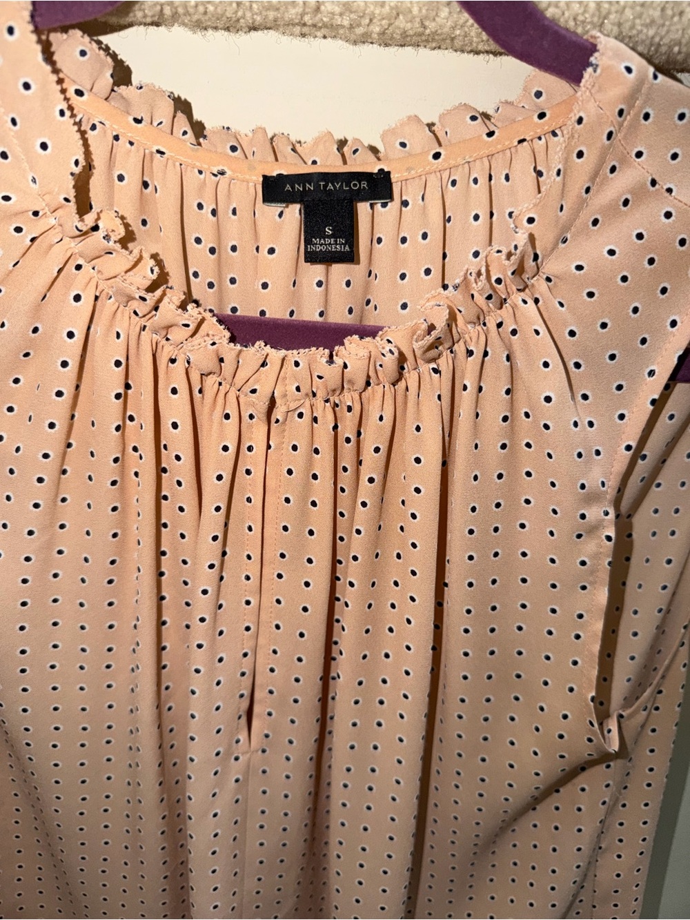 Ann Taylor Blush Peach Polka Dot Flutter Sleeve Blouse - Size Small
